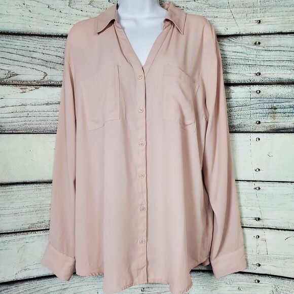 Maurices Women’s Blouse XL Pink Long Sleeve Collared Button Down Shirt - Picture 1 of 8
